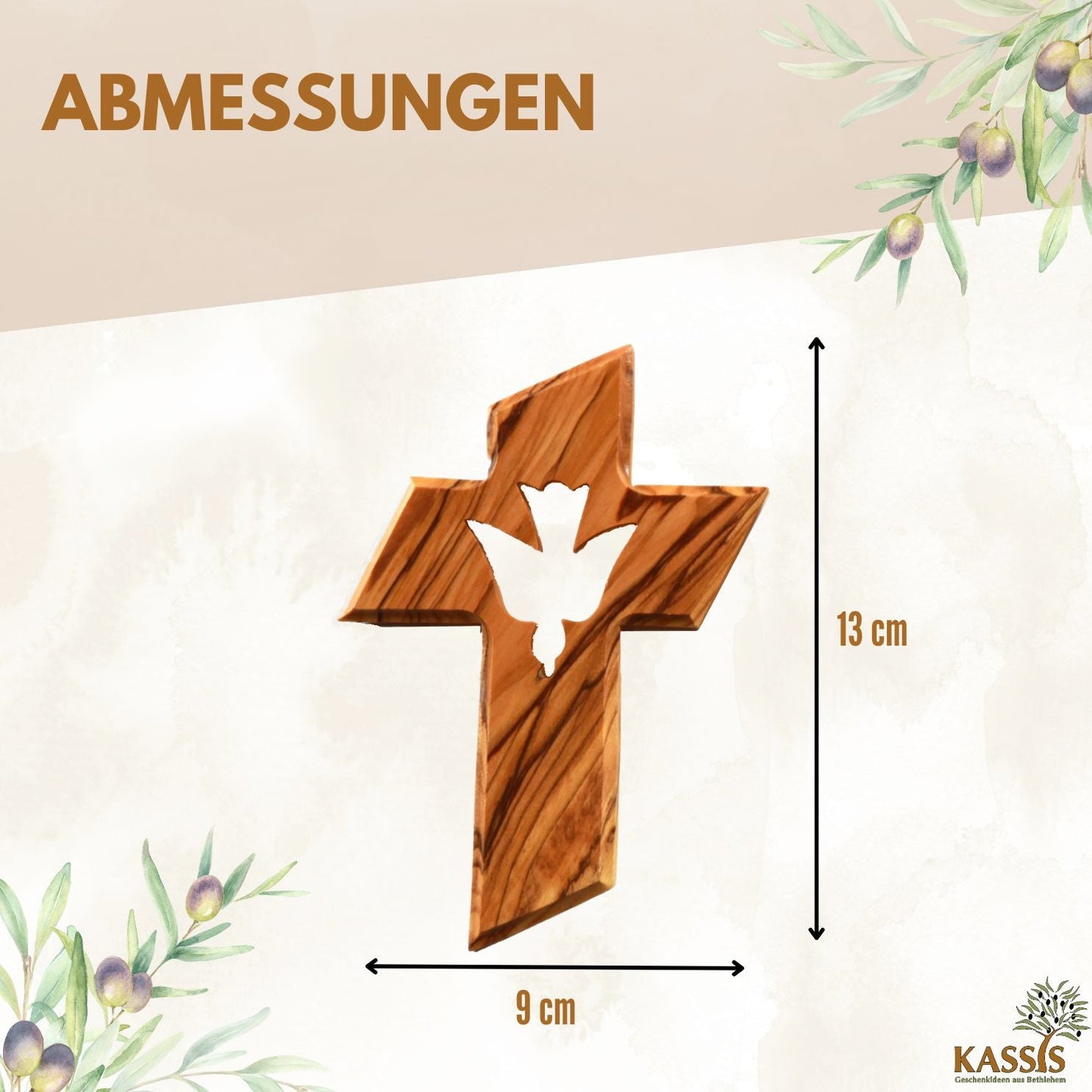 Olivenholz Wandkreuz mit dem Heiligen Geist
