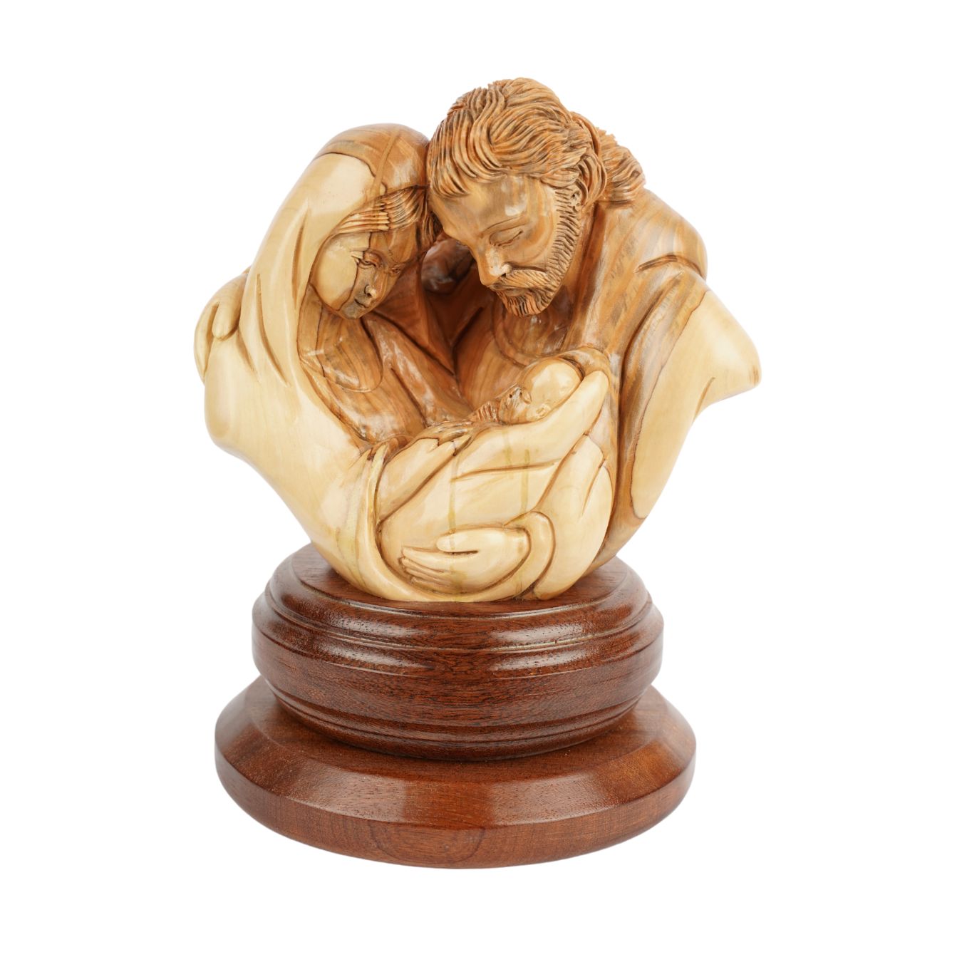 Heilige Familie im Kreis der Liebe – Handgeschnitzte Olivenholzskulptur aus Bethlehem (21 cm)