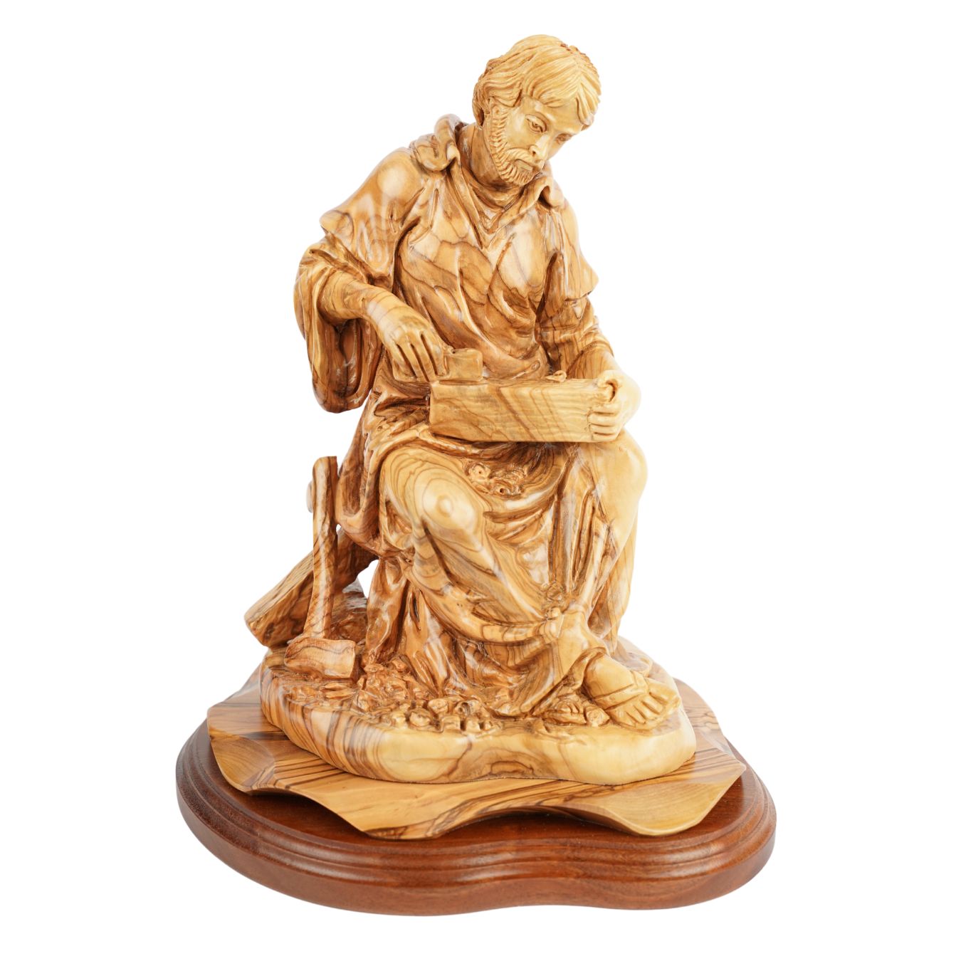 Handgeschnitzte Skulptur „Josef als Zimmermann“ – Olivenholzfigur aus Bethlehem (29 cm)