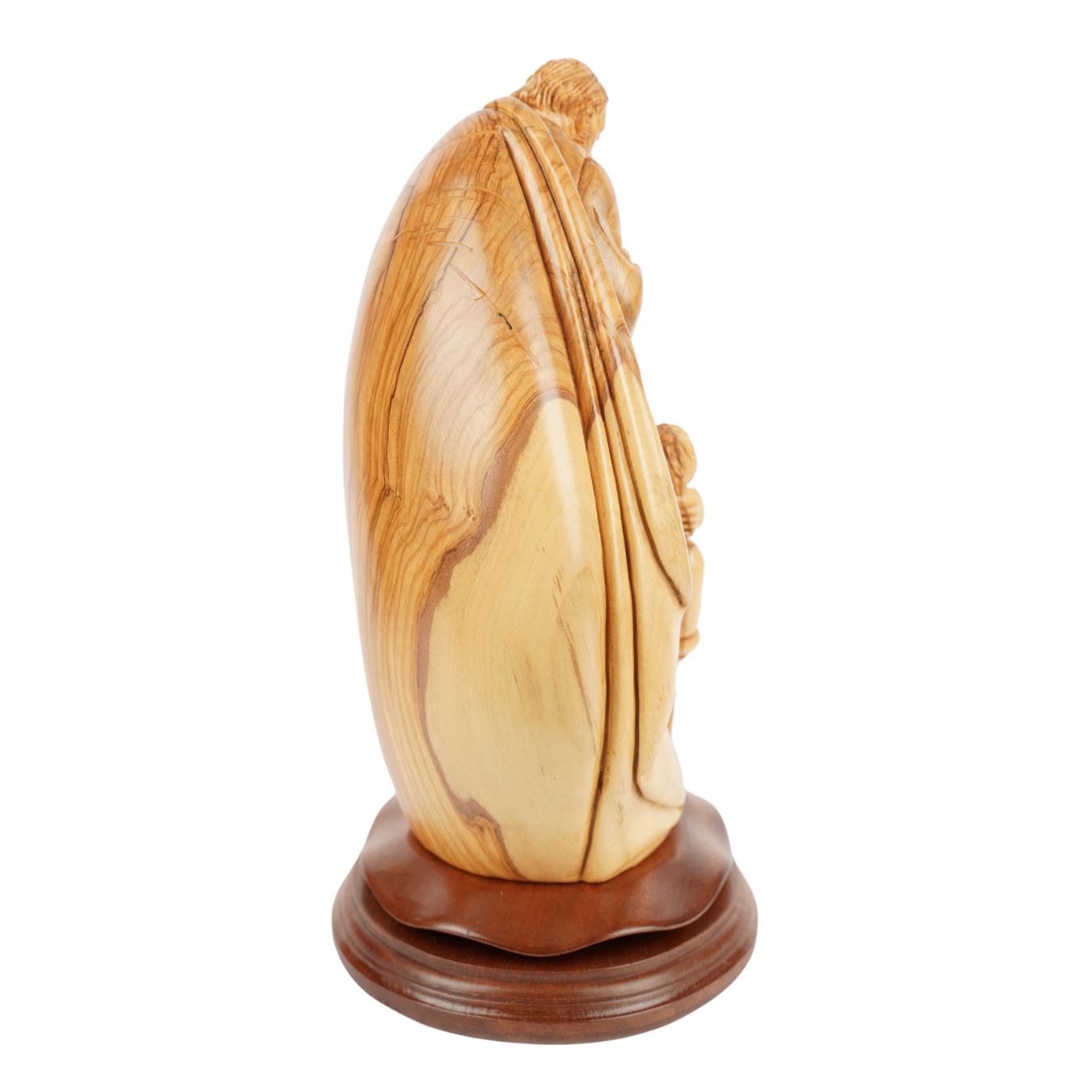 Heilige Familie mit Kind in den Armen – Handgeschnitzte Olivenholzskulptur aus Bethlehem (32 cm)