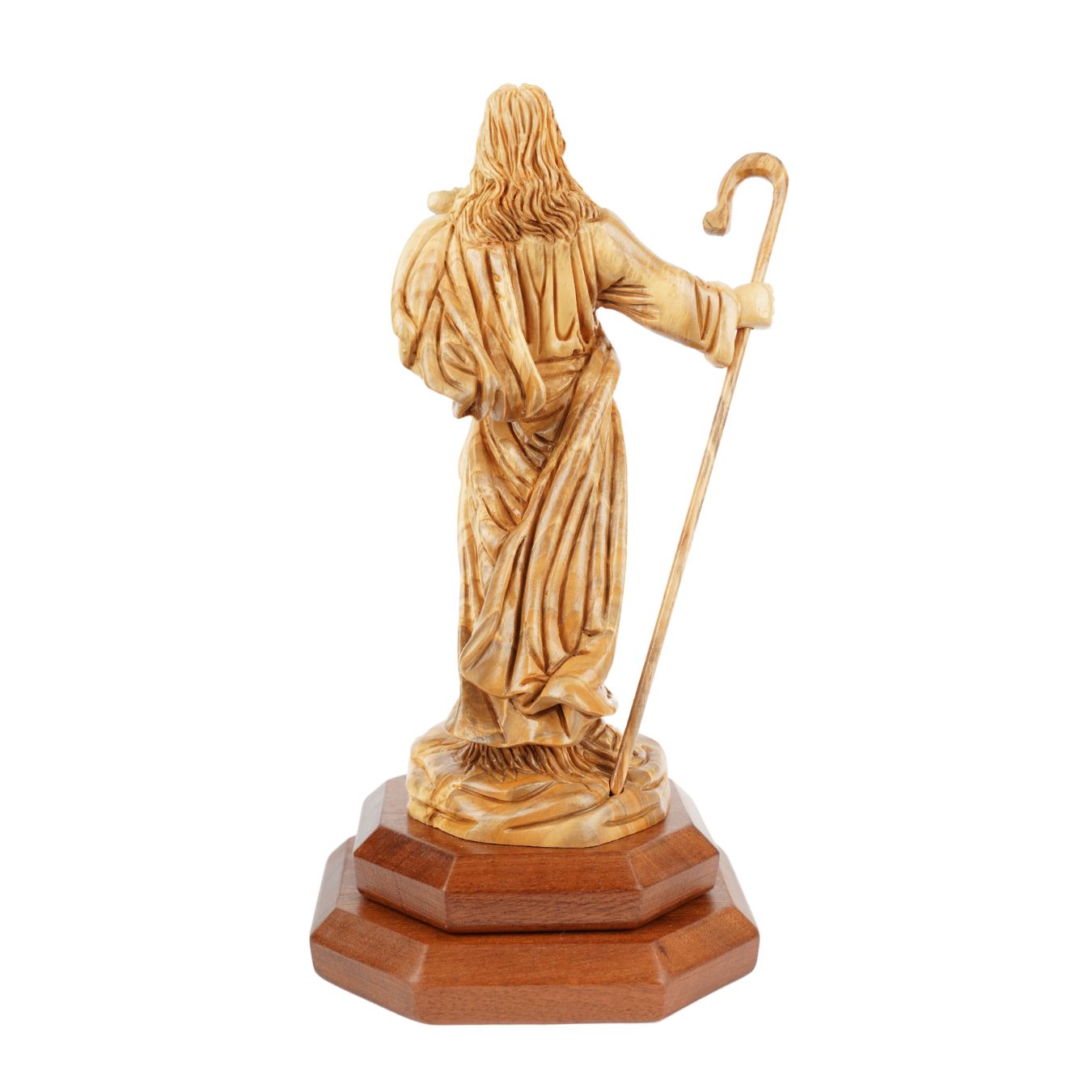 Der Gute Hirte aus Olivenholz – Handgeschnitzte Jesusfigur mit Lamm (26,5 cm)
