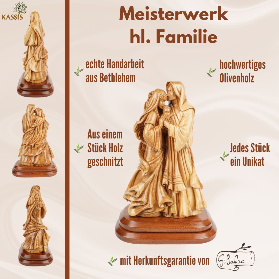 Handgeschnitzte Heilige Familie aus Olivenholz – Exklusive Holzskulptur aus Bethlehem (35 cm)