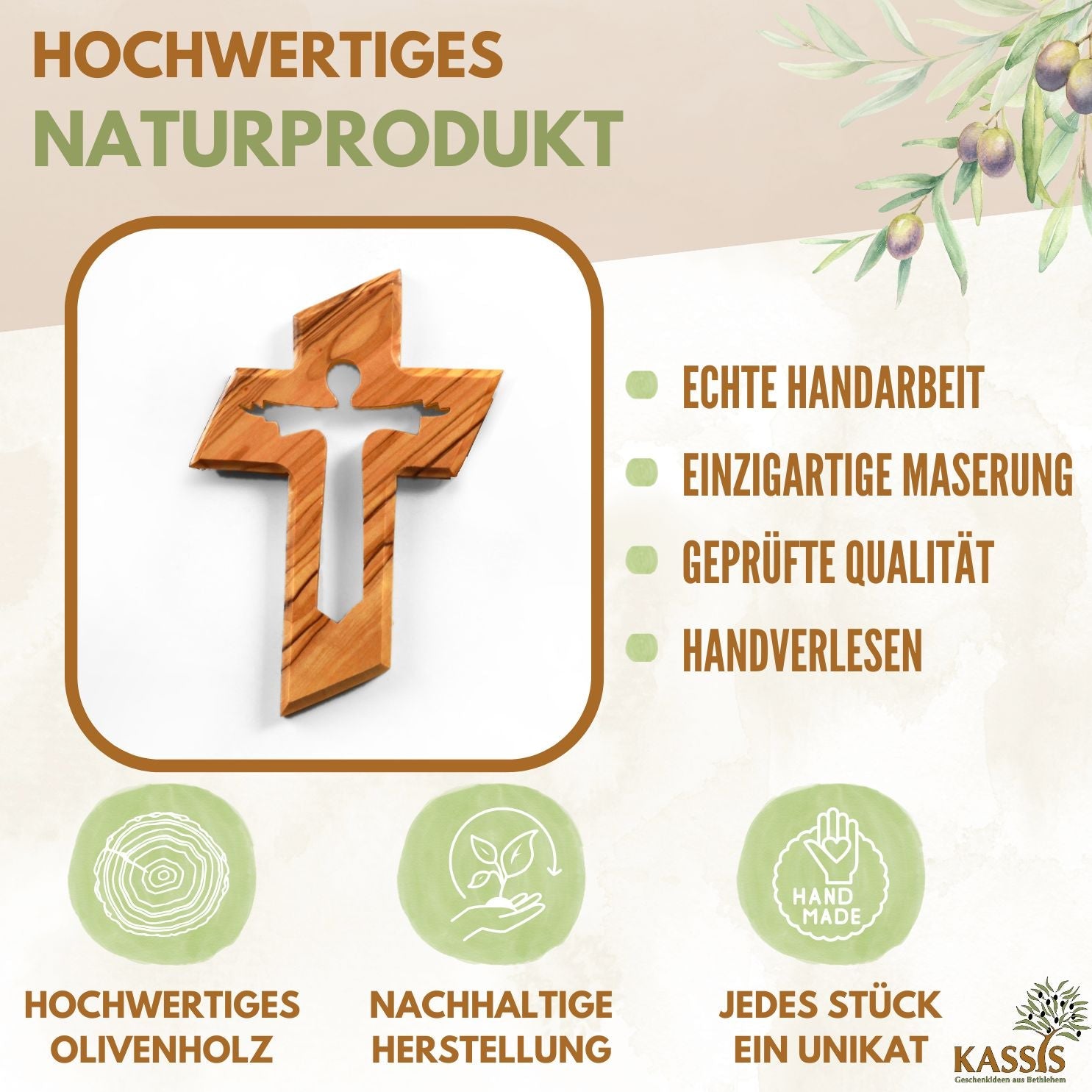 Olivenholz Wandkreuz mit dem Auferstandenen Jesus