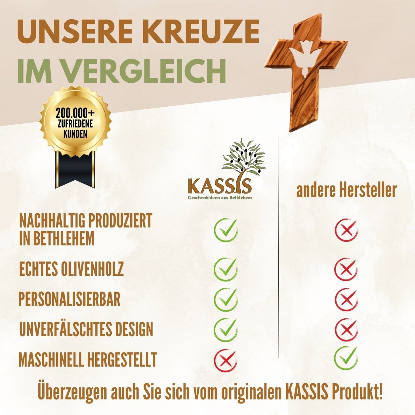 Olivenholz Wandkreuz mit dem Heiligen Geist