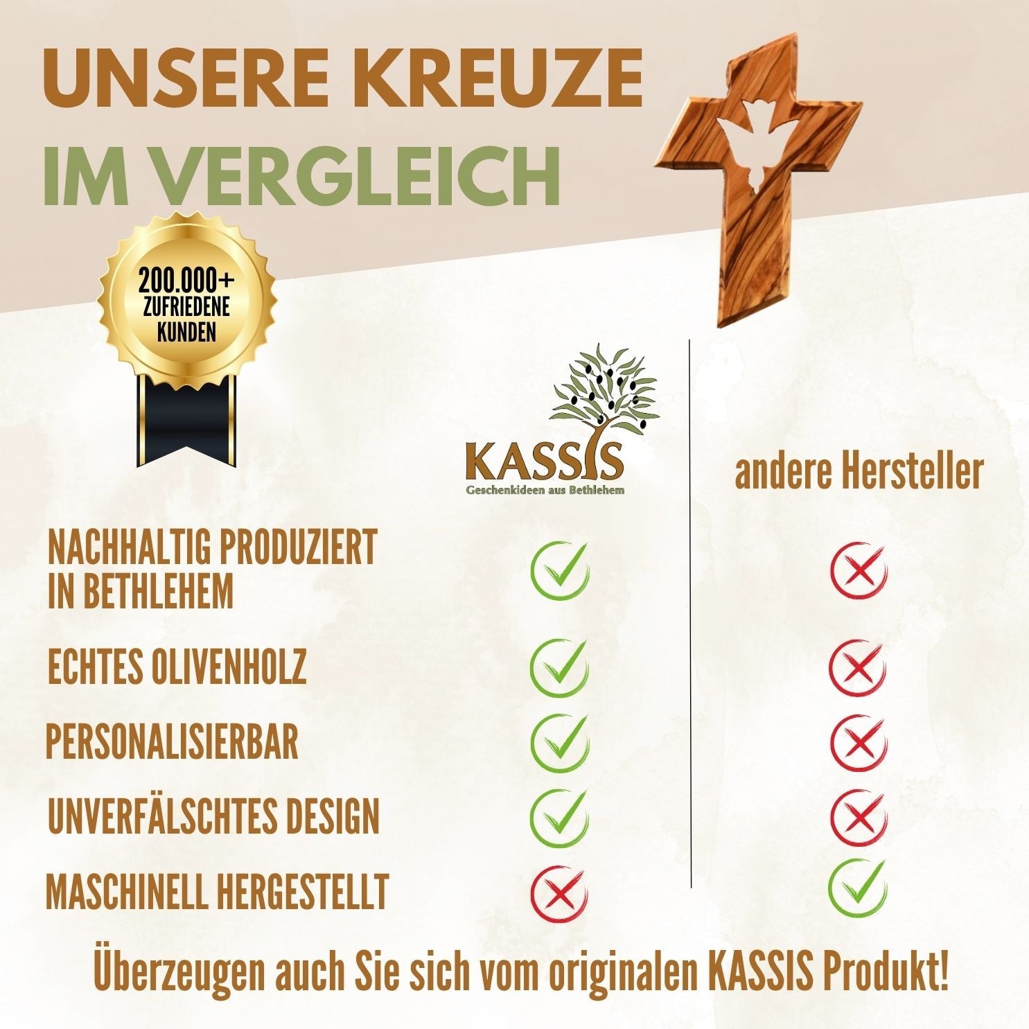 Olivenholz Wandkreuz mit dem Heiligen Geist