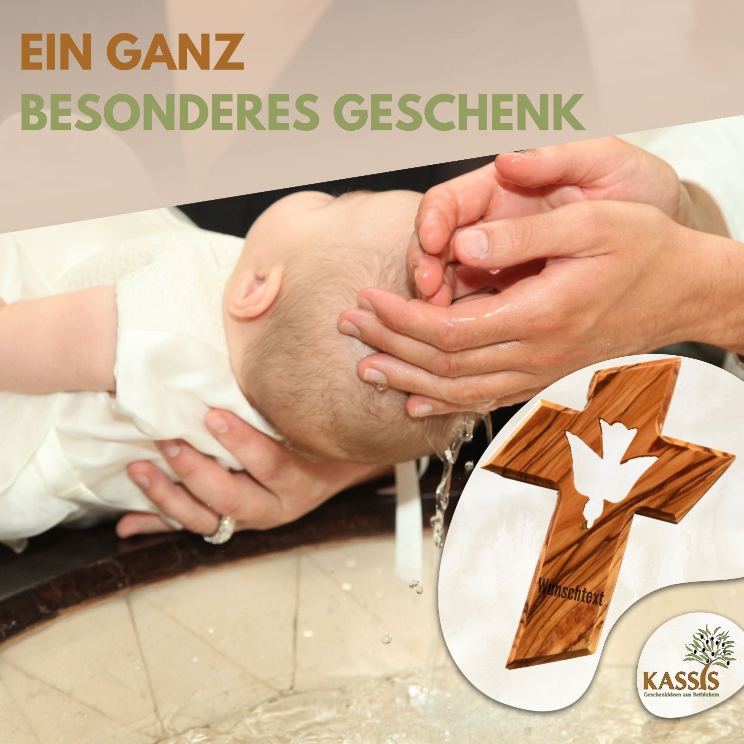 Olivenholz Wandkreuz mit dem Heiligen Geist