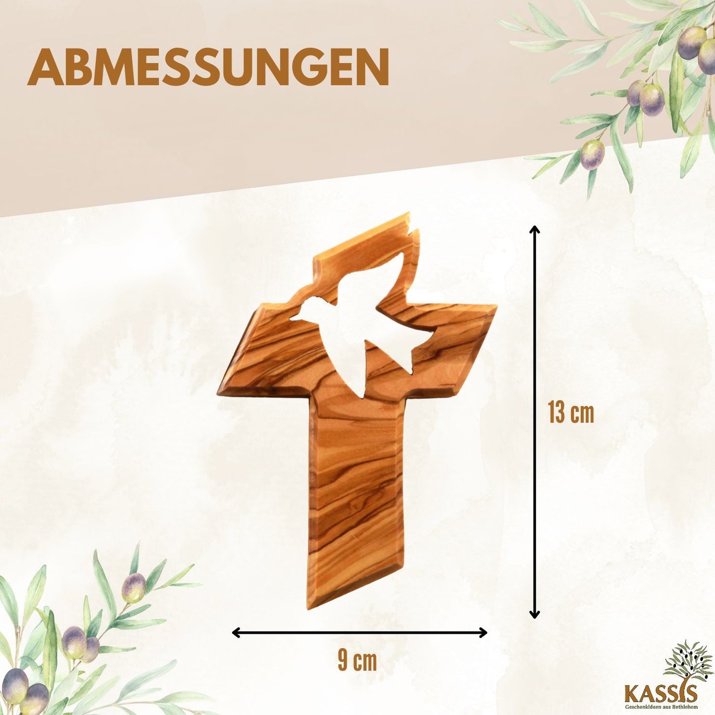 Olivenholz Wandkreuz mit Friedenstaube