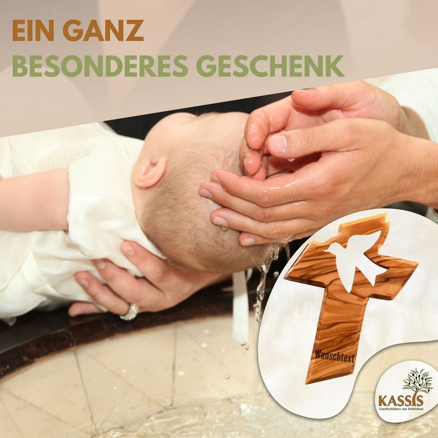 Olivenholz Wandkreuz mit Friedenstaube