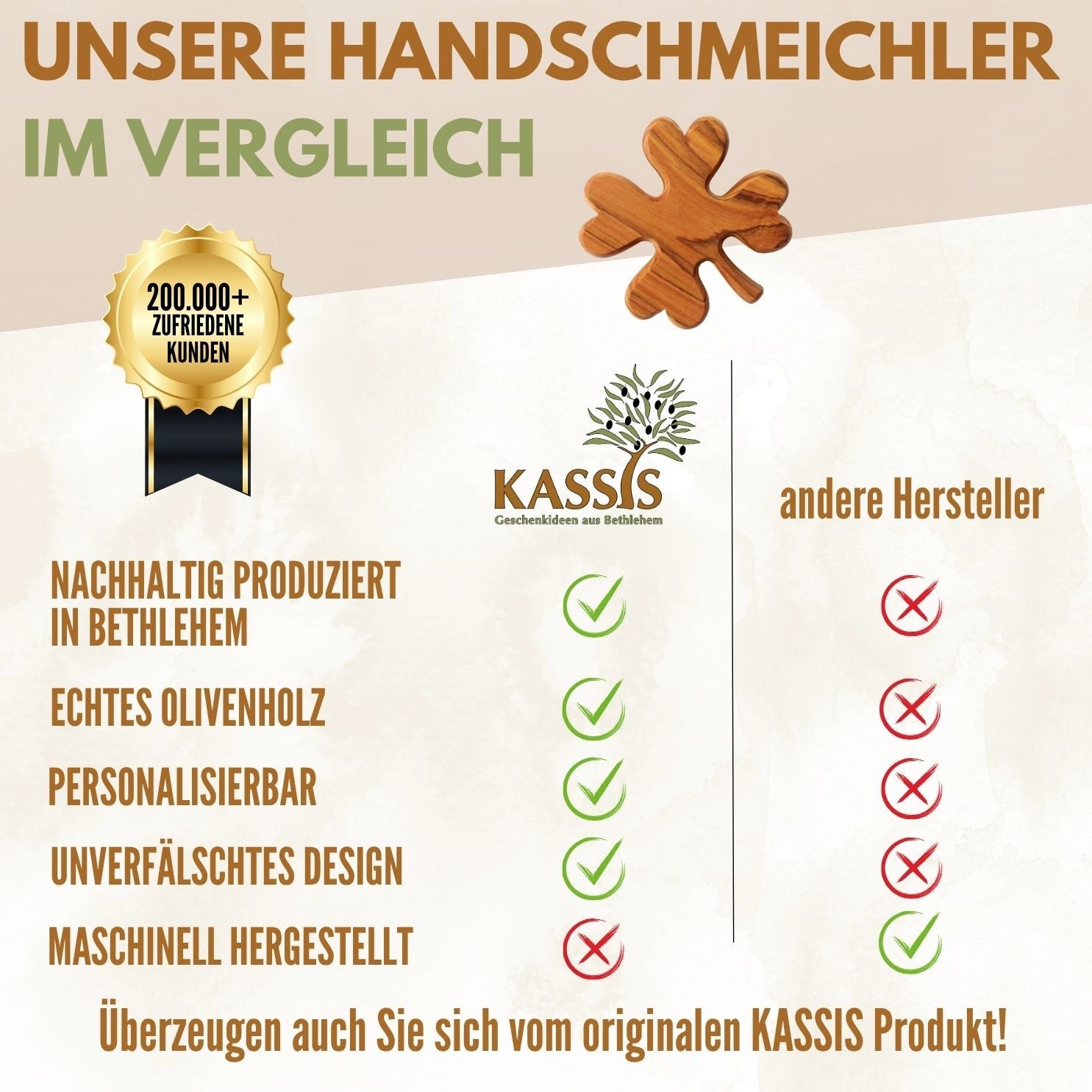 Kleeblatt als Glücksbringer aus Olivenholz