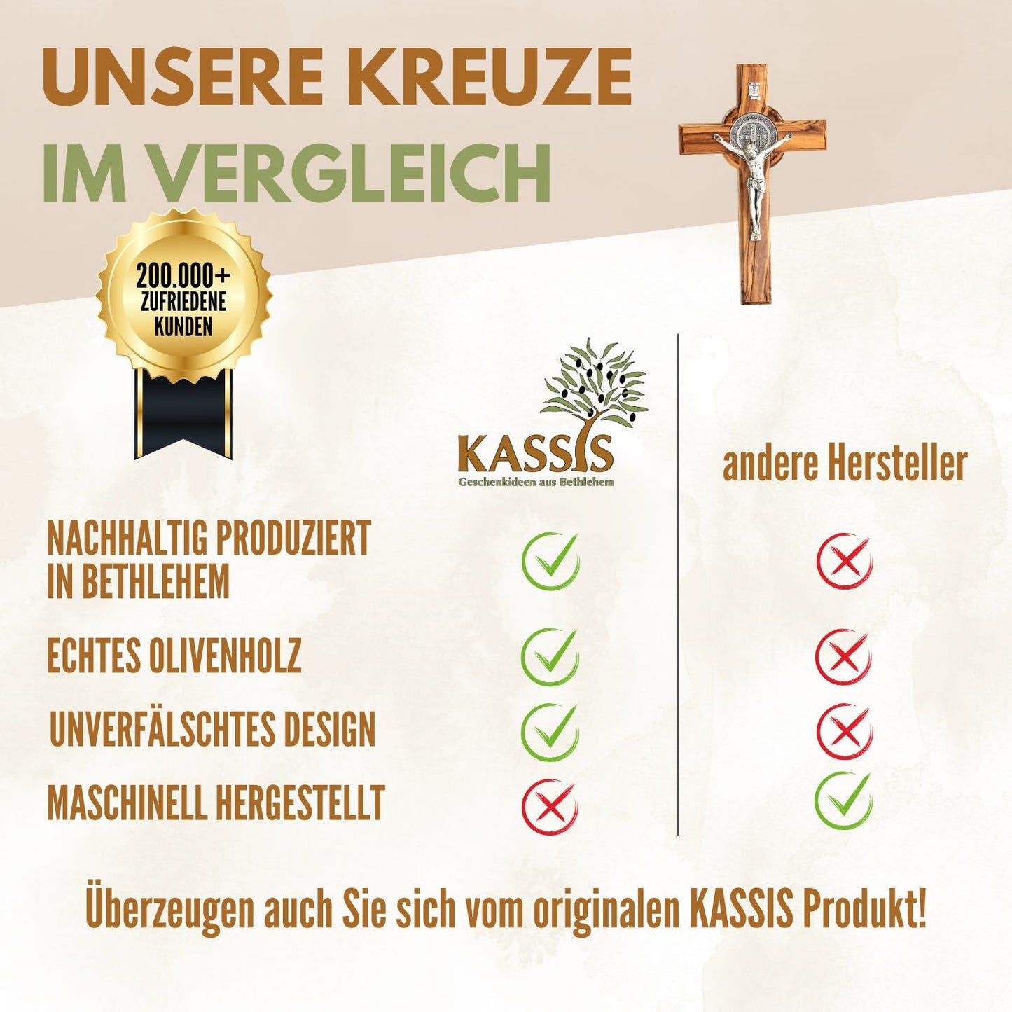 St. Benedikt Kreuz aus Olivenholz