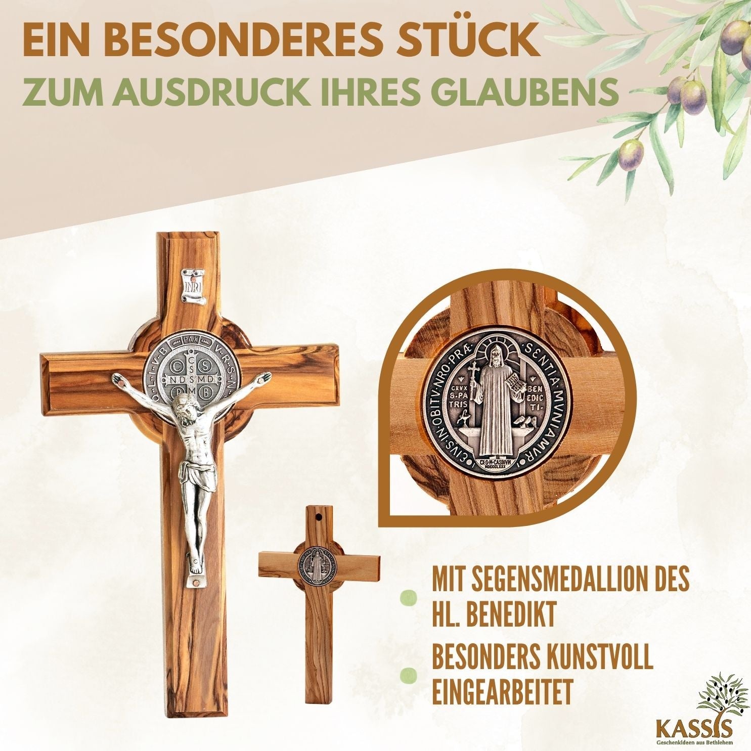 St. Benedikt Kreuz aus Olivenholz