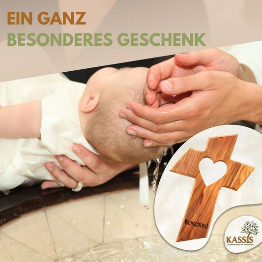 Olivenholz Wandkreuz mit Herz