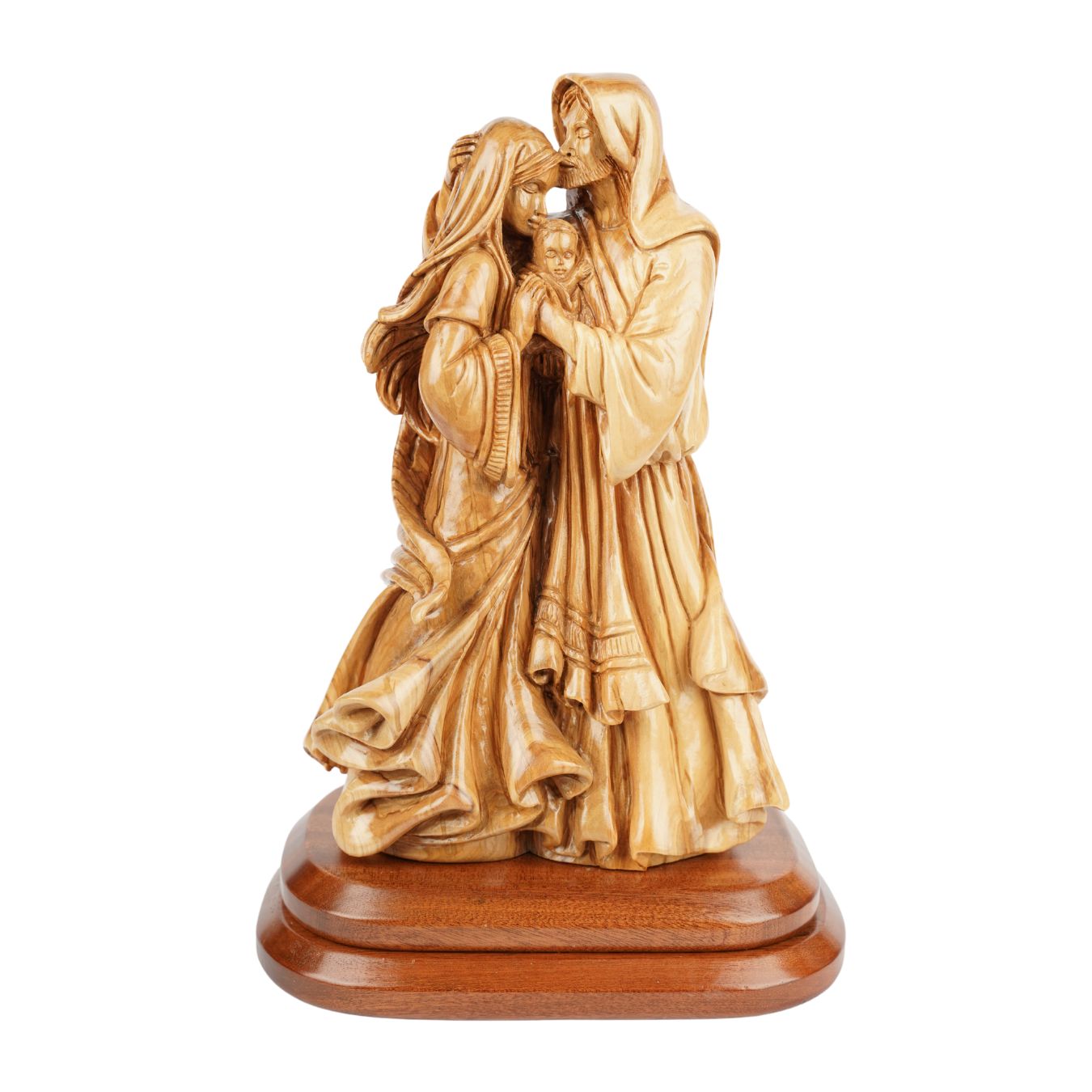 Handgeschnitzte Heilige Familie aus Olivenholz – Exklusive Holzskulptur aus Bethlehem (35 cm)